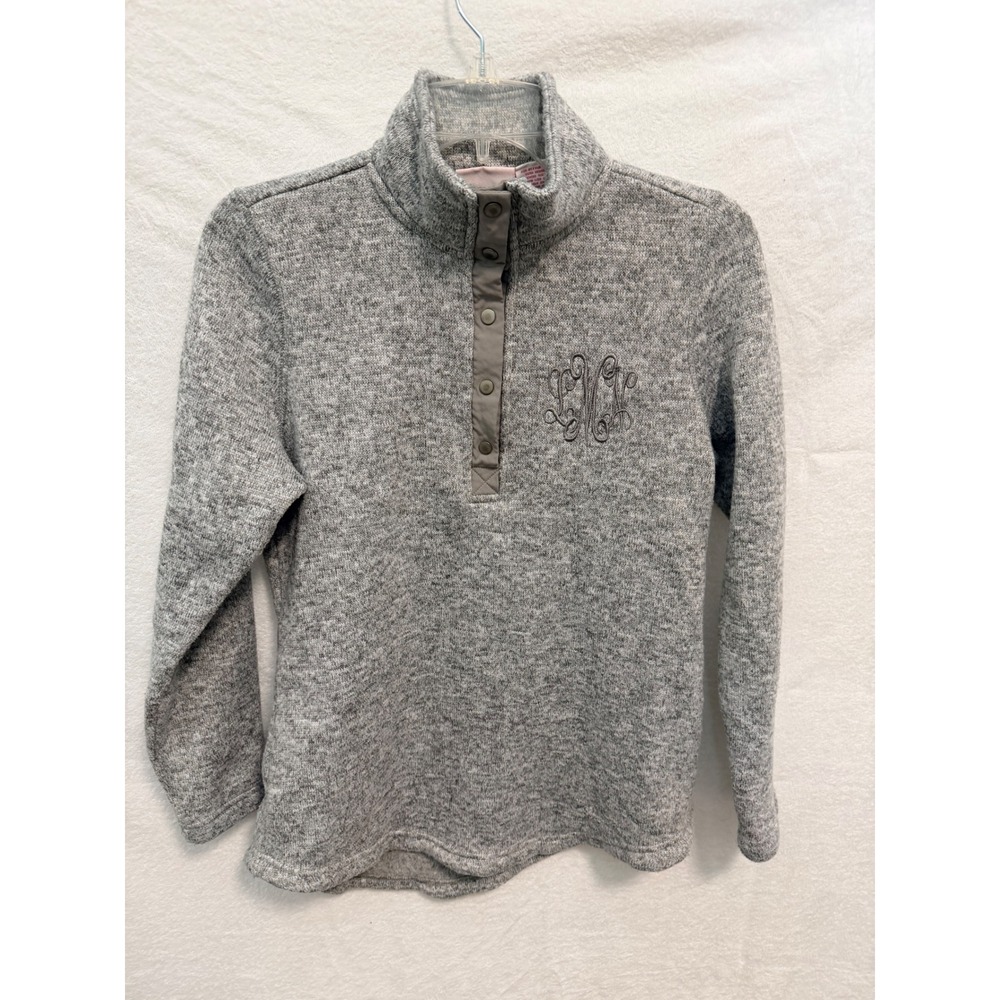 Marleylilly Gray Heathered Monogram Snap Neck Pullover Sweater Fleece Size S
